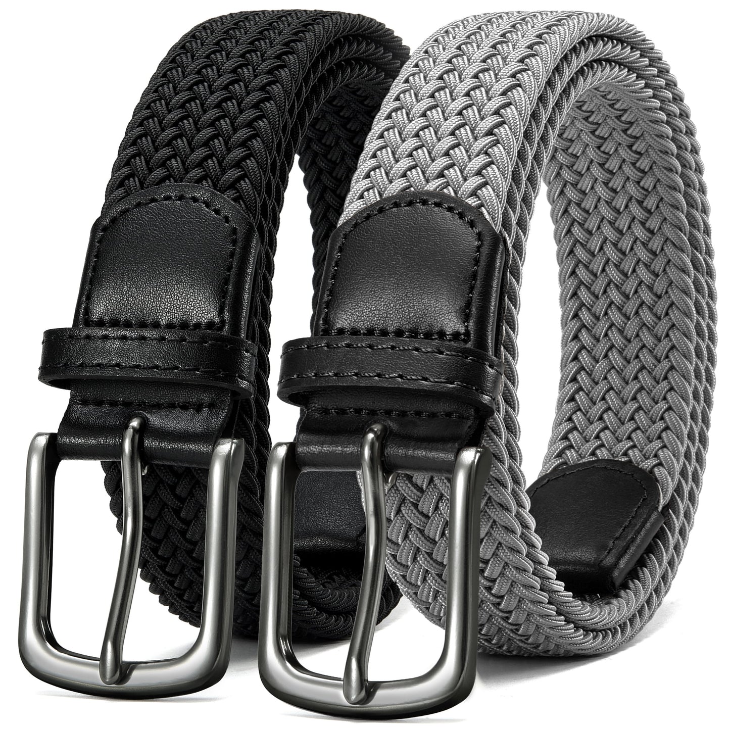 Mens Belts Womens Belts 2 Pack, Stretch Belts Elastic Braided Belts for Casual 1 3/8" (35Mm)