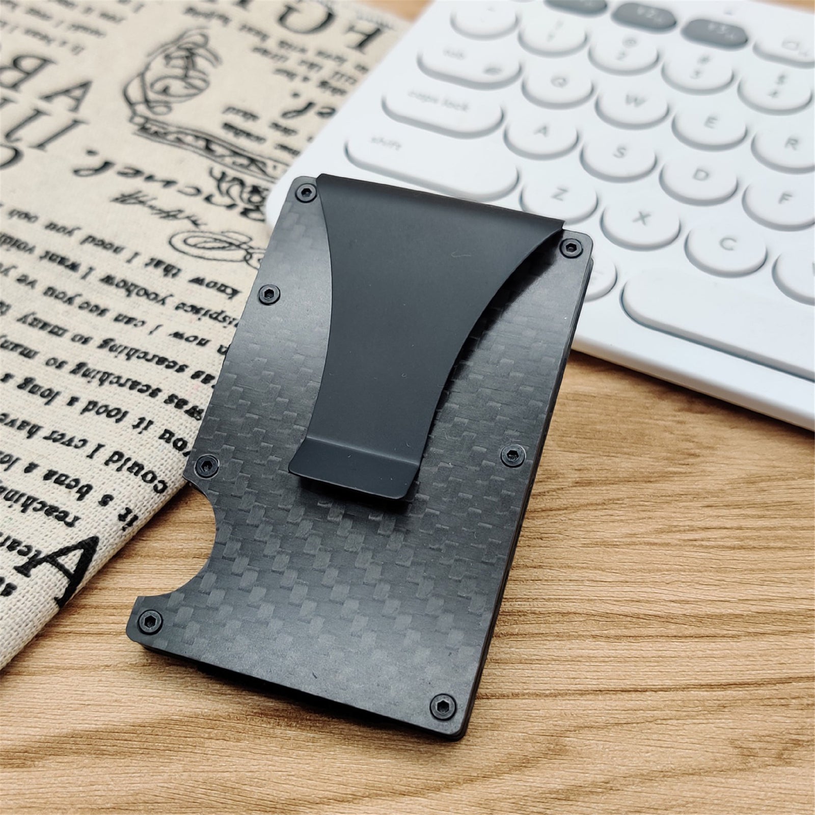 Minimalist Slim Money Clip Carbon Fiber RFID Blocking Card Holder Metal Wallet