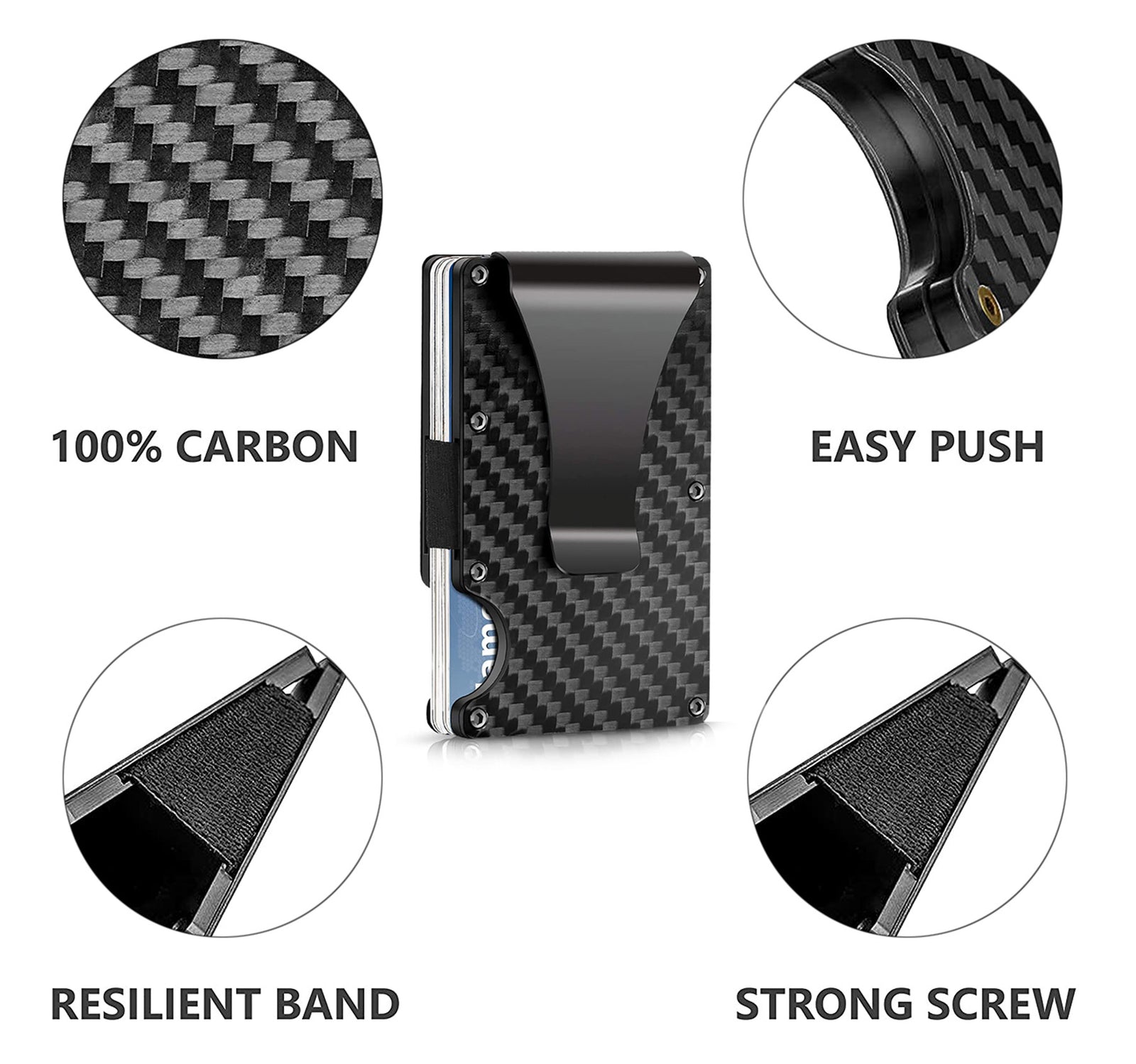 Minimalist Slim Money Clip Carbon Fiber RFID Blocking Card Holder Metal Wallet