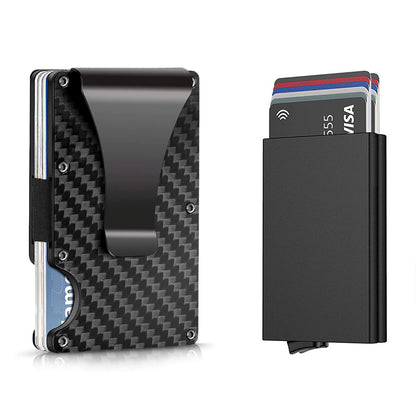 Minimalist Slim Money Clip Carbon Fiber RFID Blocking Card Holder Metal Wallet