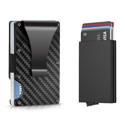 Minimalist Slim Money Clip Carbon Fiber RFID Blocking Card Holder Metal Wallet