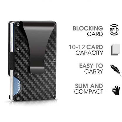 Minimalist Slim Money Clip Carbon Fiber RFID Blocking Card Holder Metal Wallet