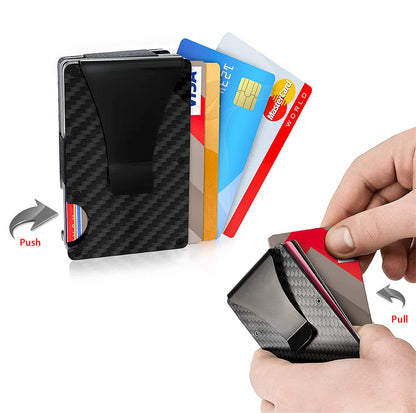 Minimalist Slim Money Clip Carbon Fiber RFID Blocking Card Holder Metal Wallet