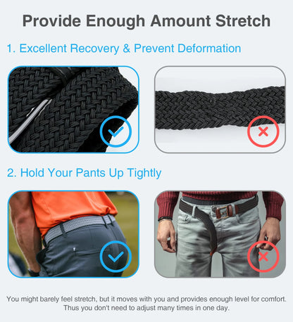 Mens Belts Womens Belts 2 Pack, Stretch Belts Elastic Braided Belts for Casual 1 3/8" (35Mm)