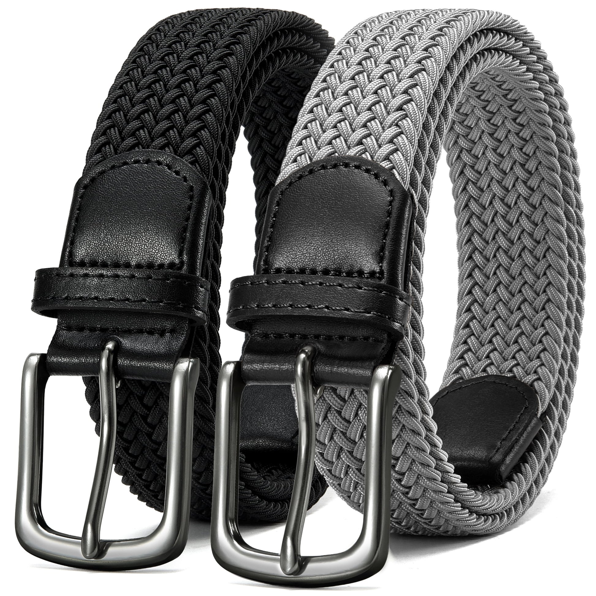 Mens Belts Womens Belts 2 Pack, Stretch Belts Elastic Braided Belts for Casual 1 3/8" (35Mm)