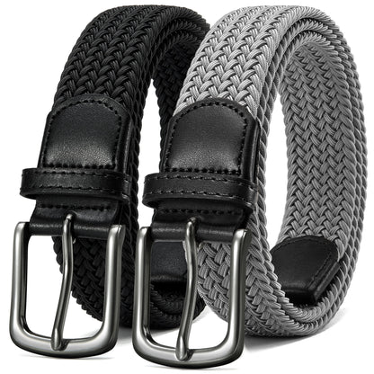 Mens Belts Womens Belts 2 Pack, Stretch Belts Elastic Braided Belts for Casual 1 3/8" (35Mm)