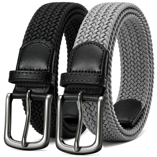 Mens Belts Womens Belts 2 Pack, Stretch Belts Elastic Braided Belts for Casual 1 3/8" (35Mm)